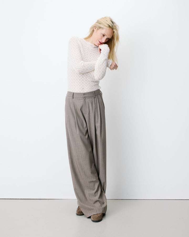 Pantalon tailleur ample ceinture nouable rayure Ardoise