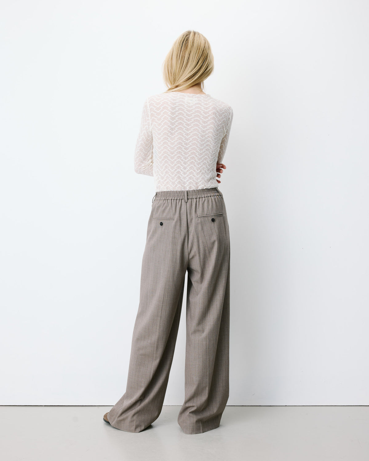 Pantalon tailleur ample ceinture nouable rayure Ardoise