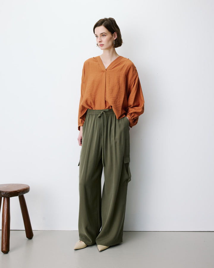 Pantalon cargo oversize taille haute kaki Anvar