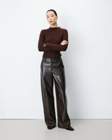 Pantalon barrel similicuir texturé chocolat Artius
