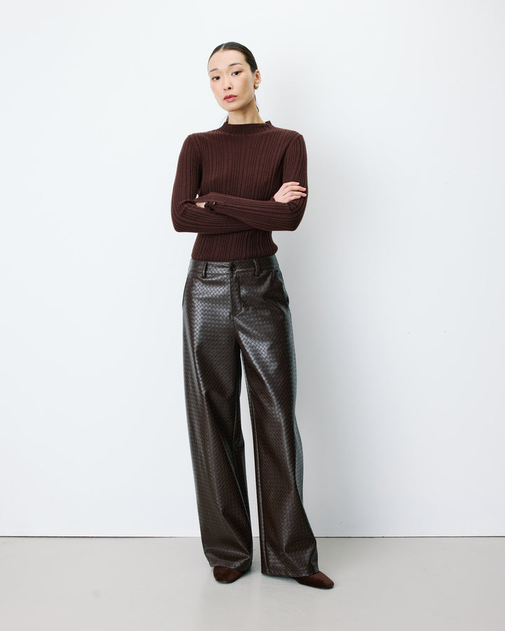 Pantalon barrel similicuir texturé chocolat Artius