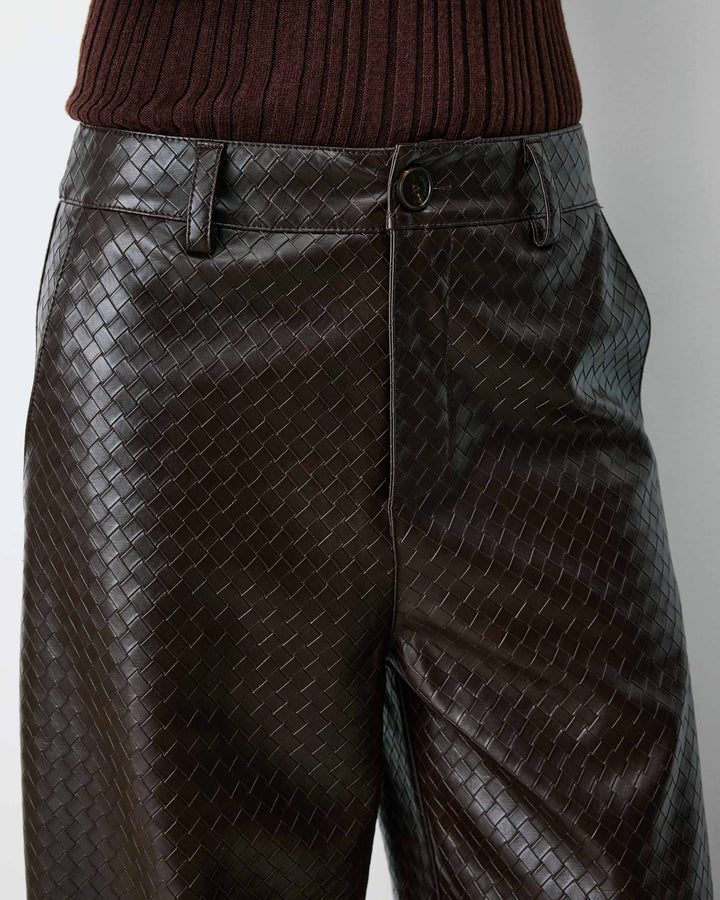 Pantalon barrel similicuir texturé chocolat Artius