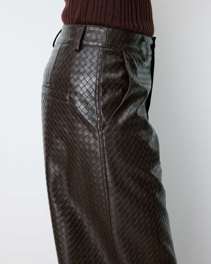 Pantalon barrel similicuir texturé chocolat Artius