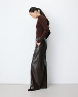 Pantalon barrel similicuir texturé chocolat Artius
