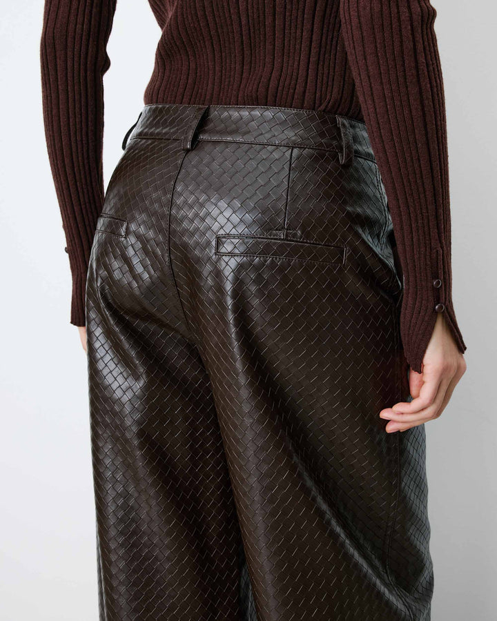 Pantalon barrel similicuir texturé chocolat Artius