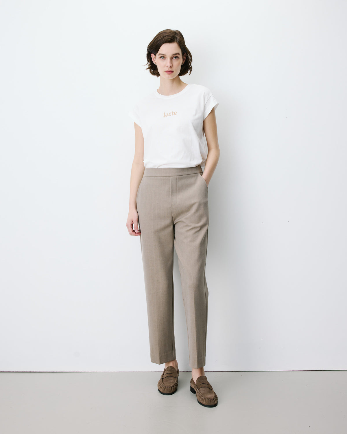 Pantalon cigarette court taille haute beige Armstrong