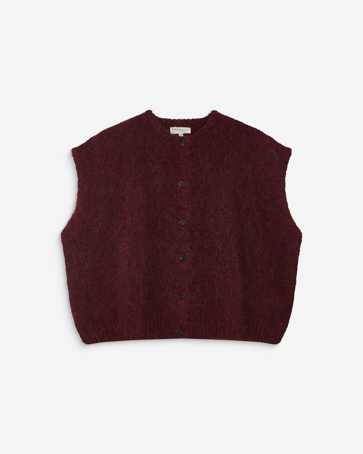 Cardigan loose sans manches col rond aubergine Addison