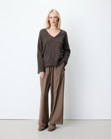 Pull ample col V en maille lurex chocolat Salvador