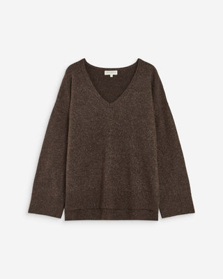 Pull ample col V en maille lurex chocolat Salvador