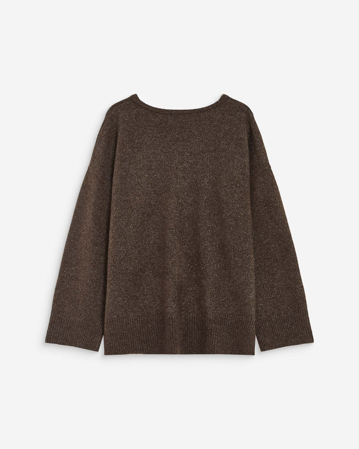 Pull ample col V en maille lurex chocolat Salvador
