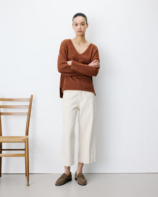 Pull ample col V en maille lurex coffee Salvador