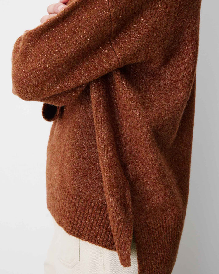 Pull ample col V en maille lurex coffee Salvador
