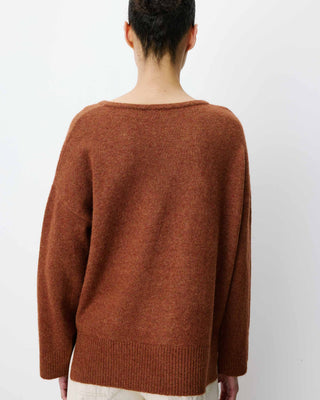 Pull ample col V en maille lurex coffee Salvador