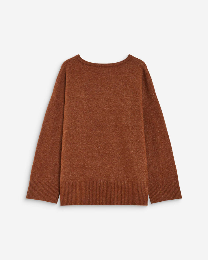 Pull ample col V en maille lurex coffee Salvador