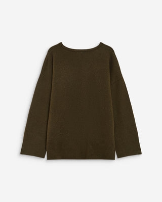 Pull ample col V en maille lurex kaki Salvador