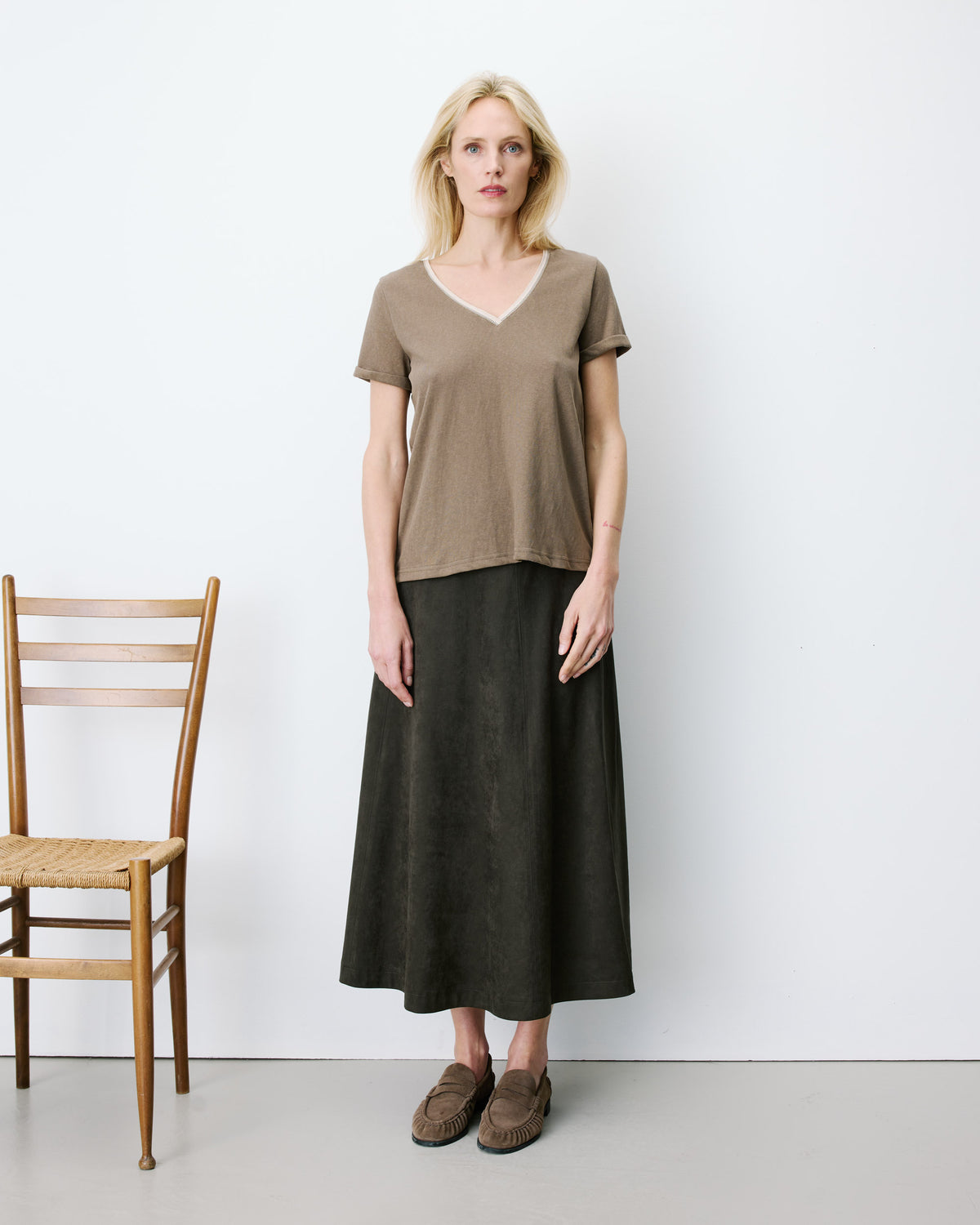 Short-sleeve V-neck T-shirt kaki Aurelien