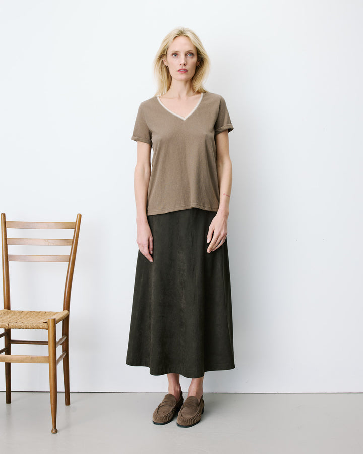 Short-sleeve V-neck T-shirt kaki Aurelien
