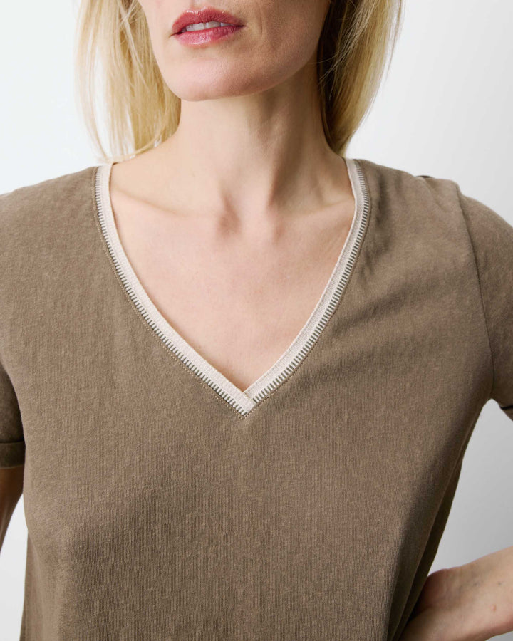 Short-sleeve V-neck T-shirt kaki Aurelien