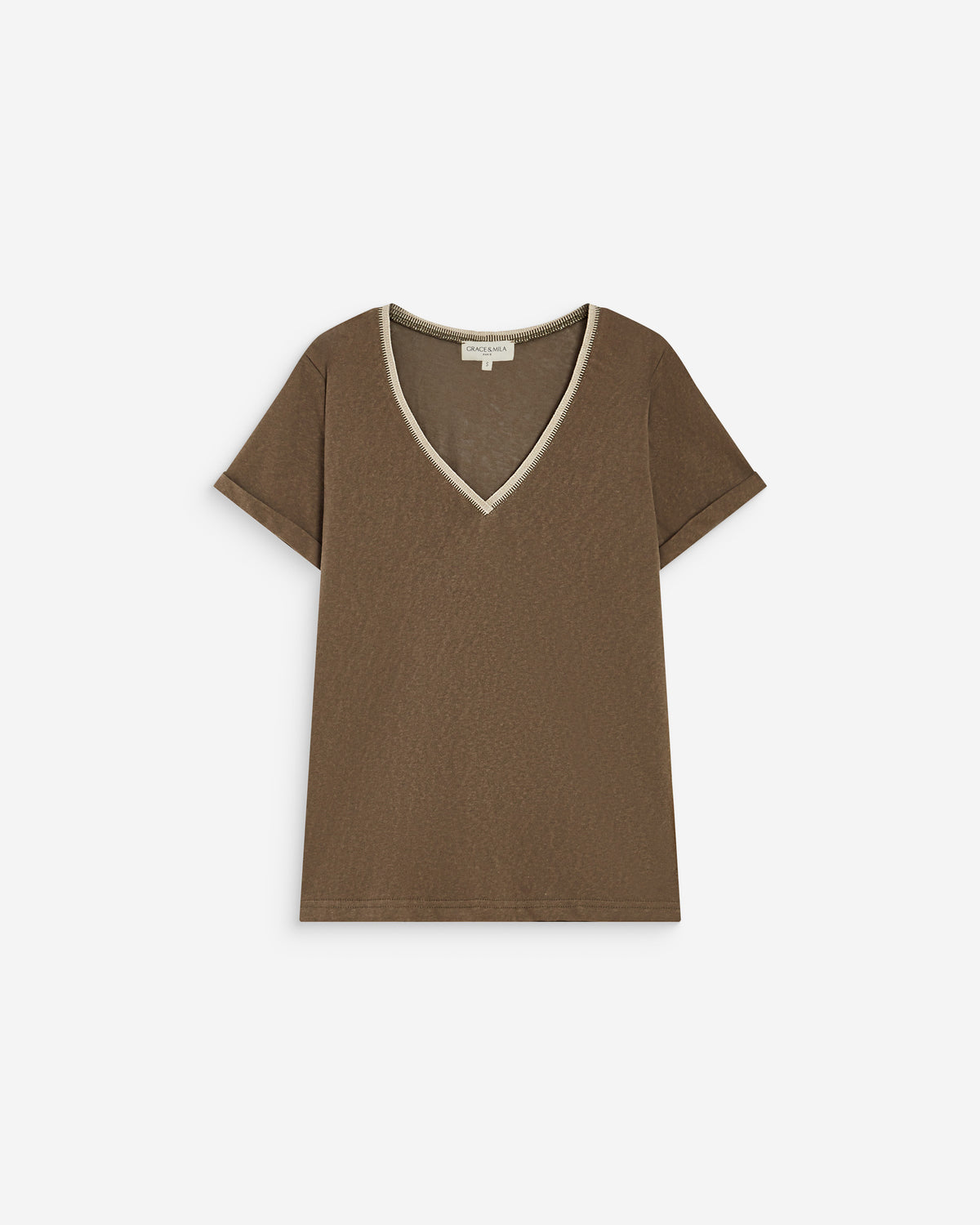 Short-sleeve V-neck T-shirt kaki Aurelien