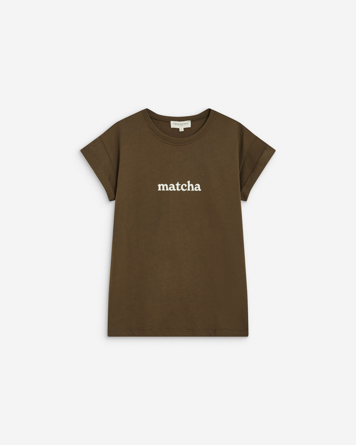 Camiseta de algodón con texto kaki Atlas