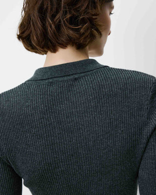 Pull ajusté col polo en maille côtelée anthracite Angelo