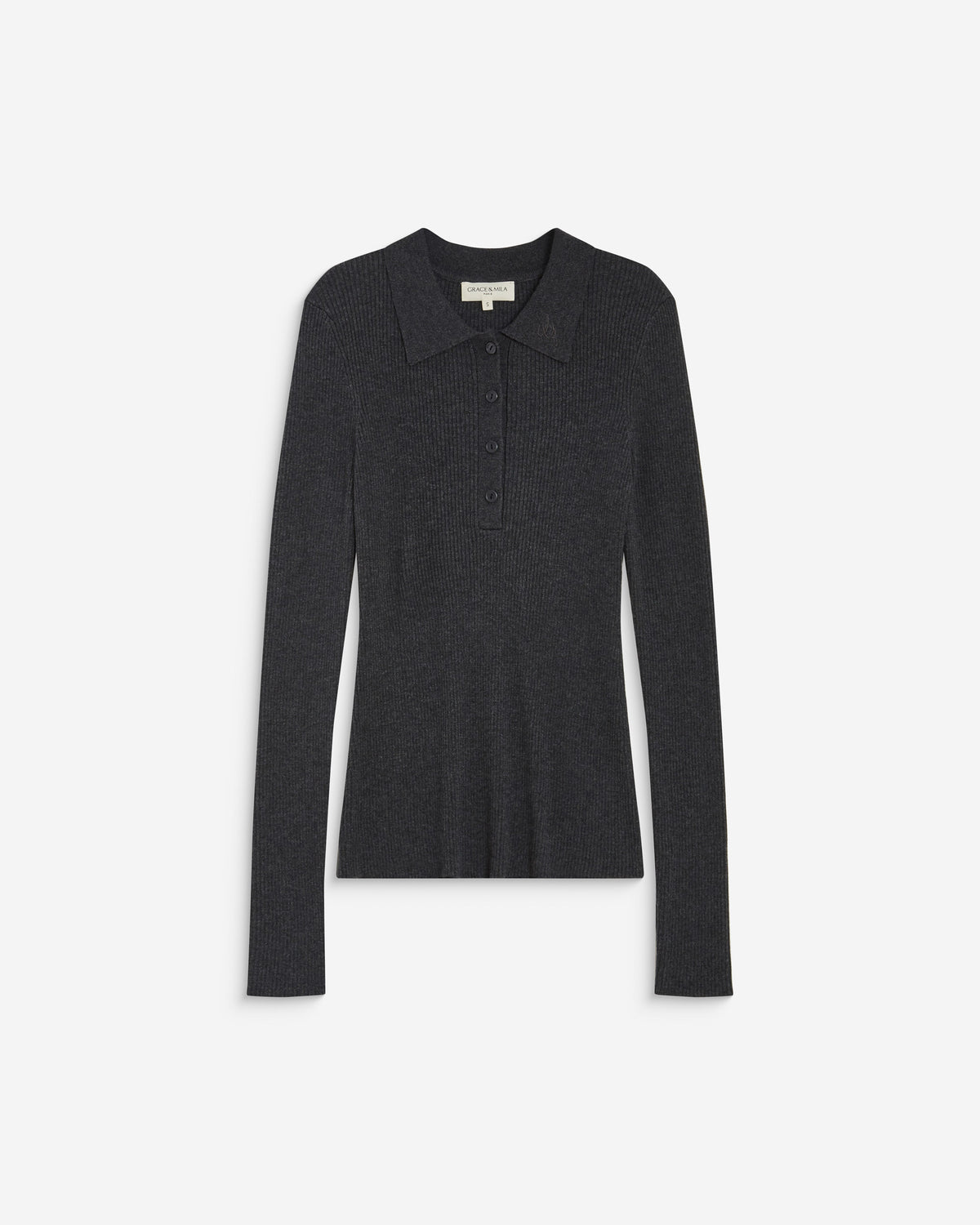 Pull ajusté col polo en maille côtelée anthracite Angelo