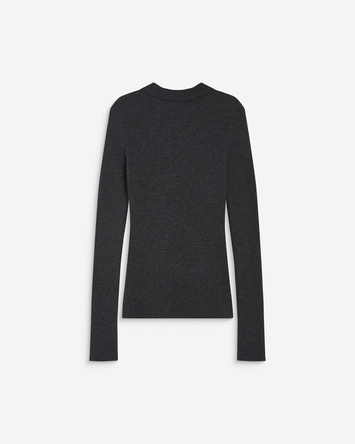 Pull ajusté col polo en maille côtelée anthracite Angelo