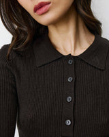 Pull ajusté col polo en maille côtelée chocolat Angelo