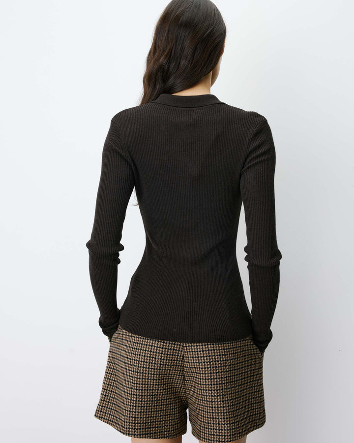 Pull ajusté col polo en maille côtelée chocolat Angelo
