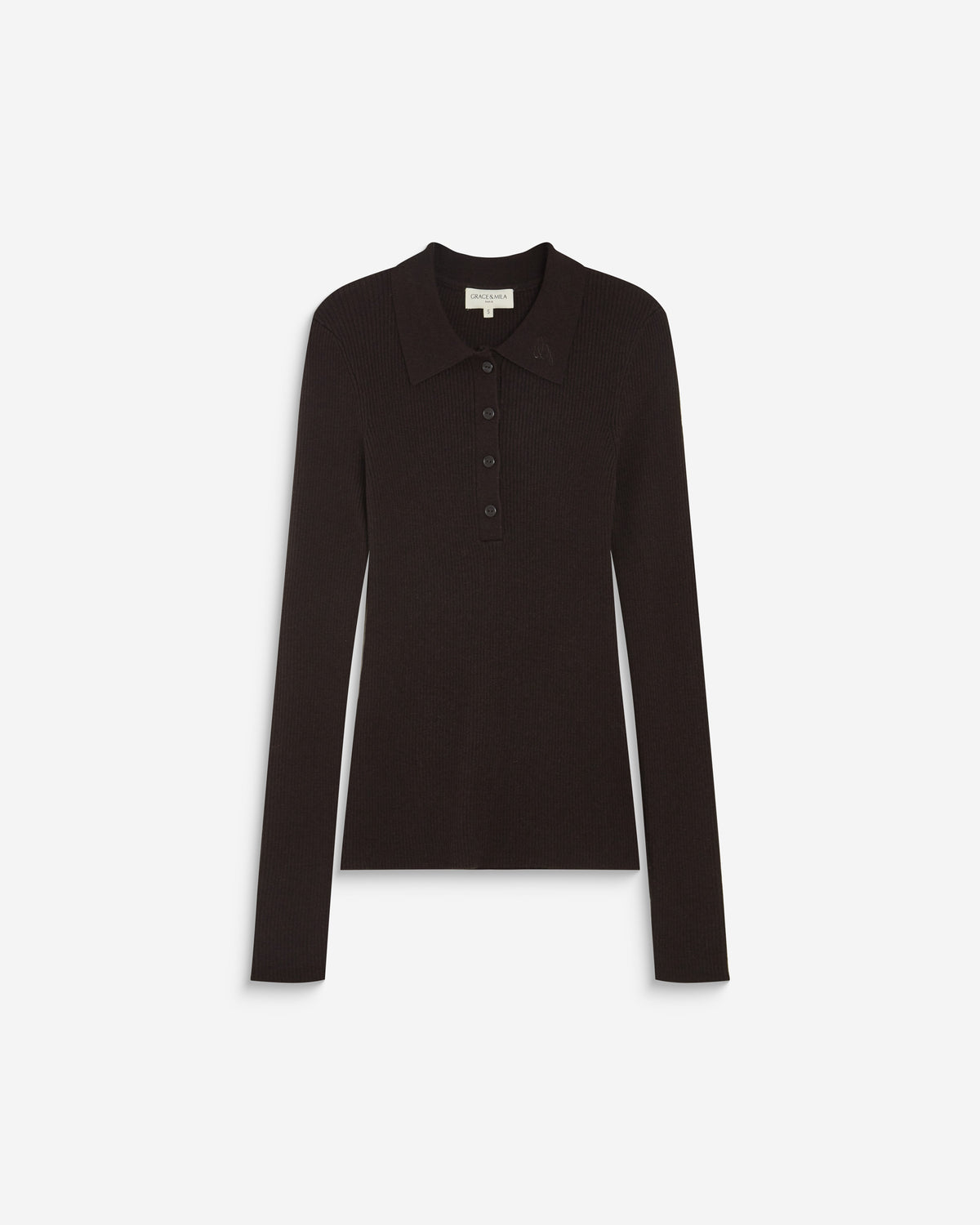 Pull ajusté col polo en maille côtelée chocolat Angelo