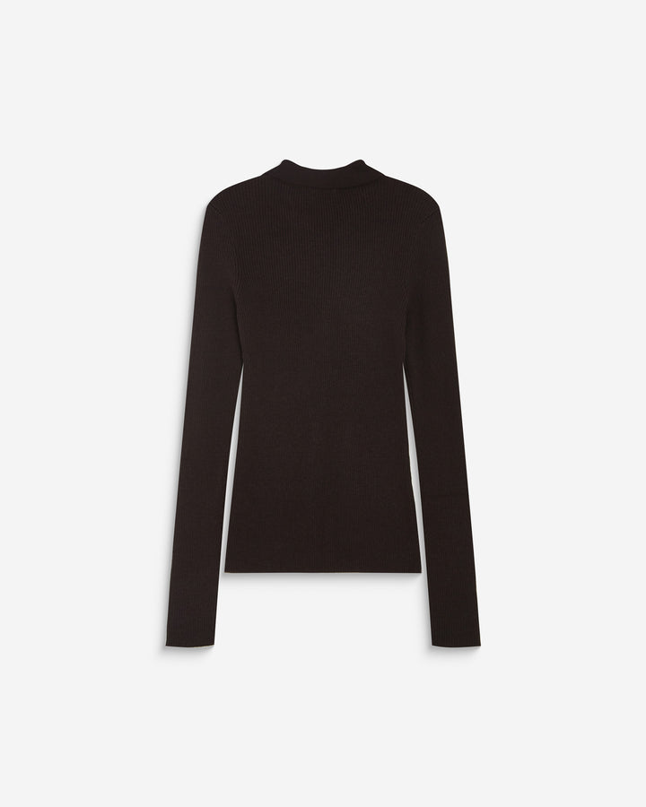 Pull ajusté col polo en maille côtelée chocolat Angelo