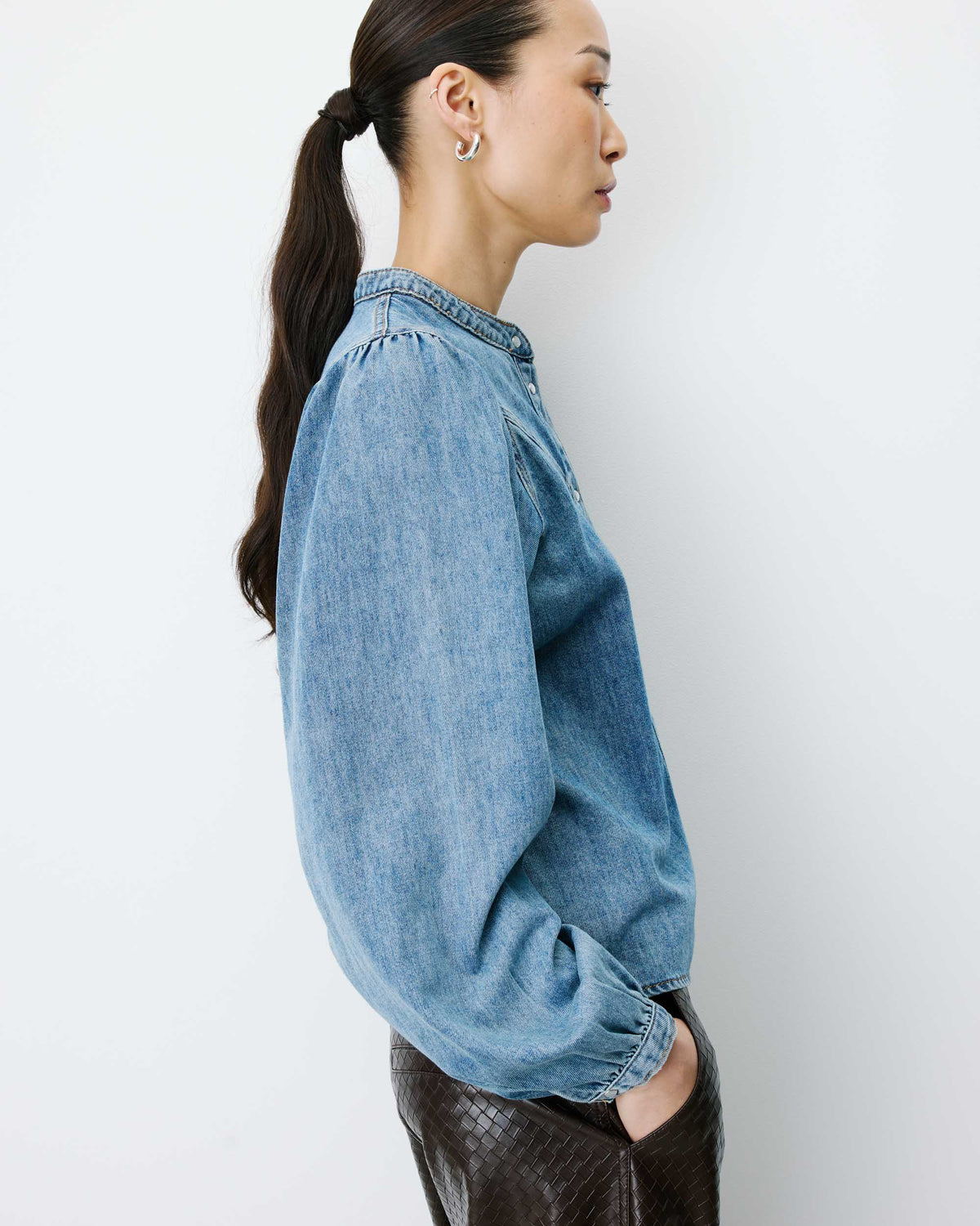 Oversized long-sleeve denim blouse lightblue Anaelle