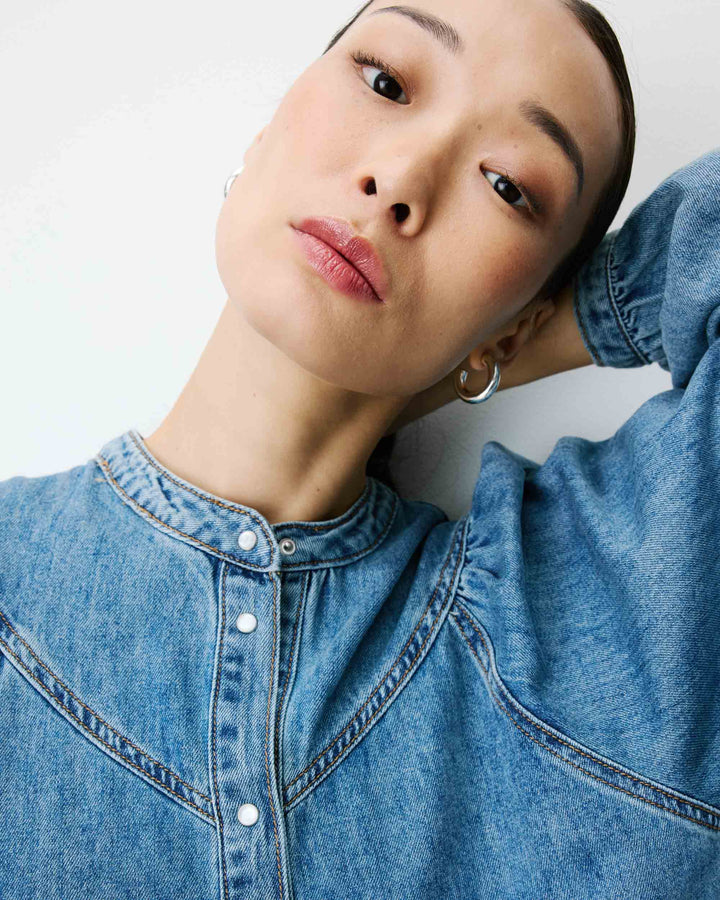 Oversized long-sleeve denim blouse lightblue Anaelle