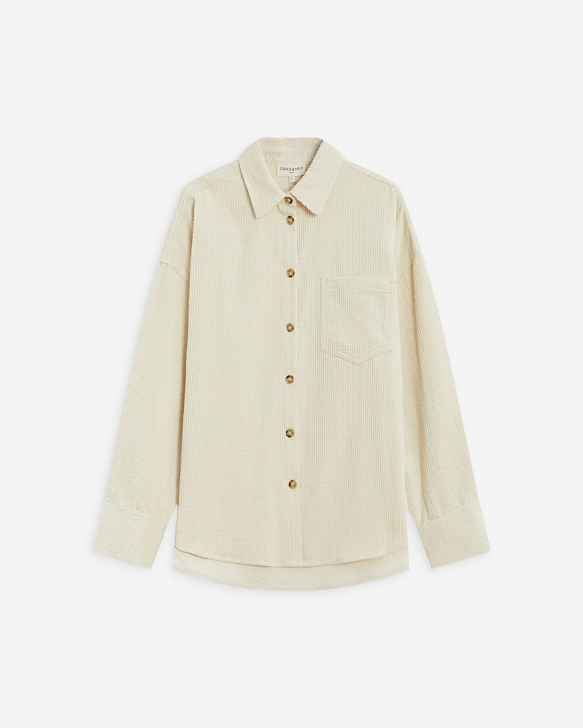 Chemise oversize en velours côtelé ecru Ange