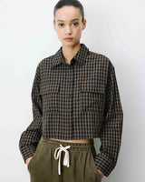 Chemise courte oversize en coton à carreaux noir Azelle