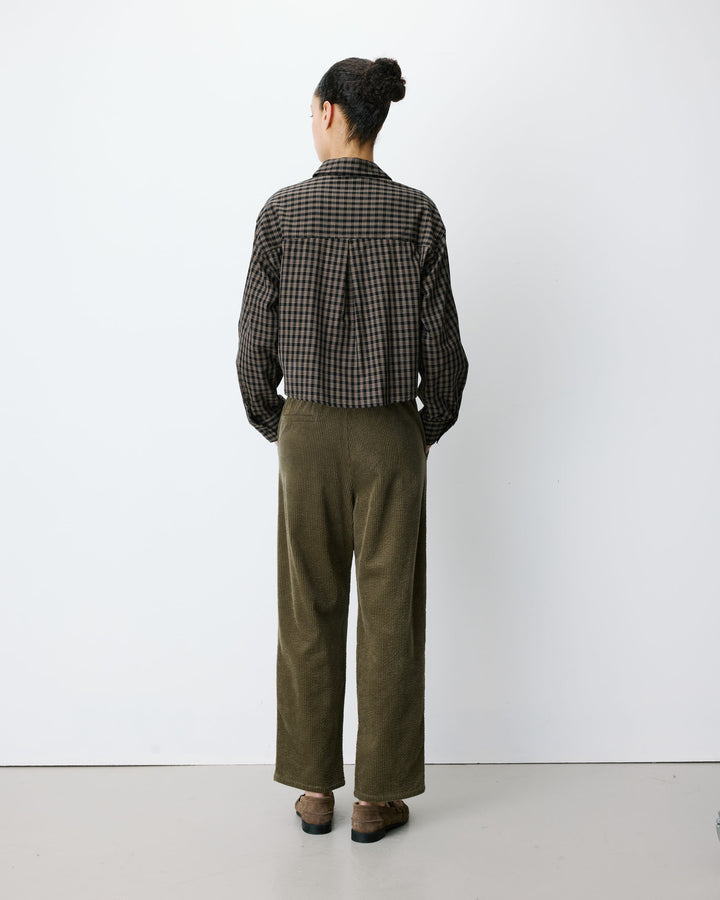 Chemise courte oversize en coton à carreaux noir Azelle