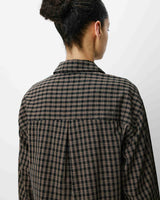 Chemise courte oversize en coton à carreaux noir Azelle