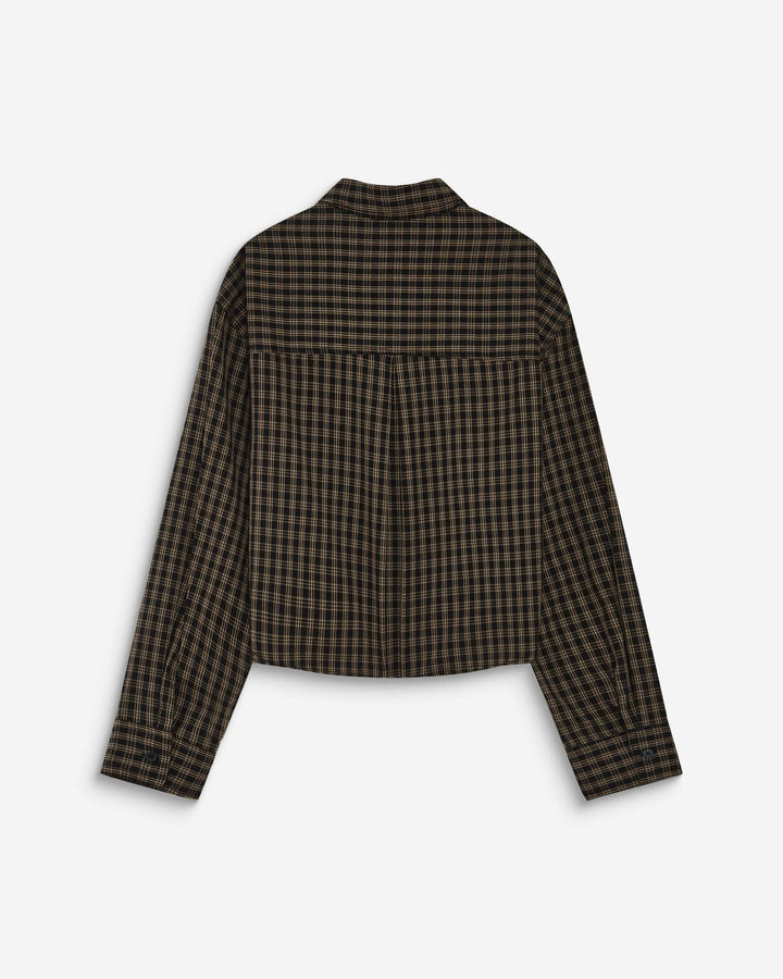 Chemise courte oversize en coton à carreaux noir Azelle