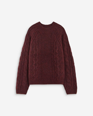 Pull torsadé ample col rond aubergine Amparo