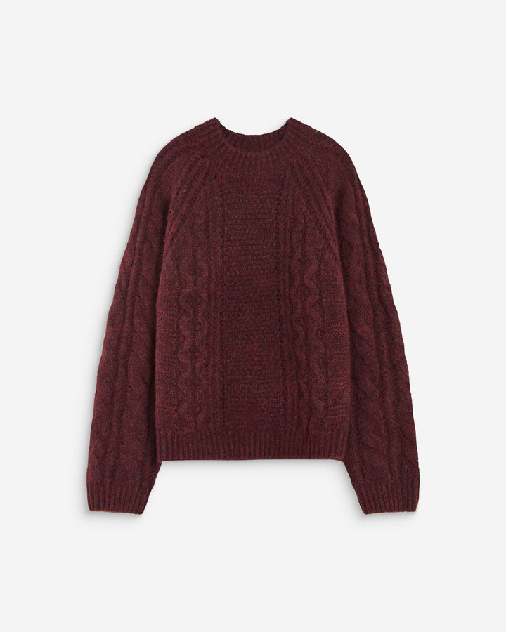 Pull torsadé ample col rond aubergine Amparo