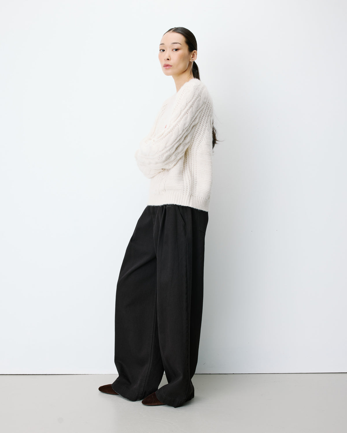 Pull torsadé ample col rond ecru Amparo