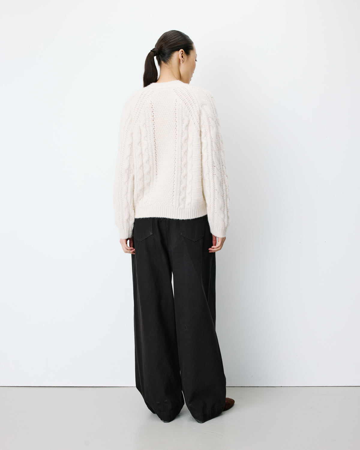 Pull torsadé ample col rond ecru Amparo