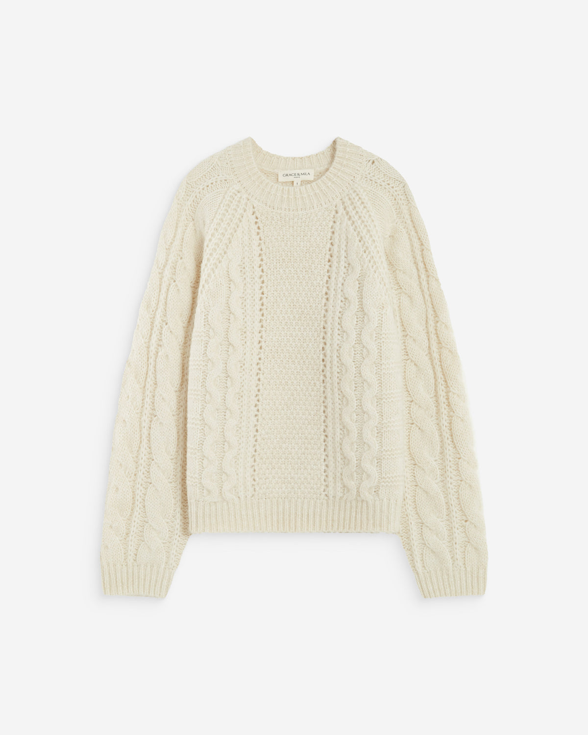 Pull torsadé ample col rond ecru Amparo