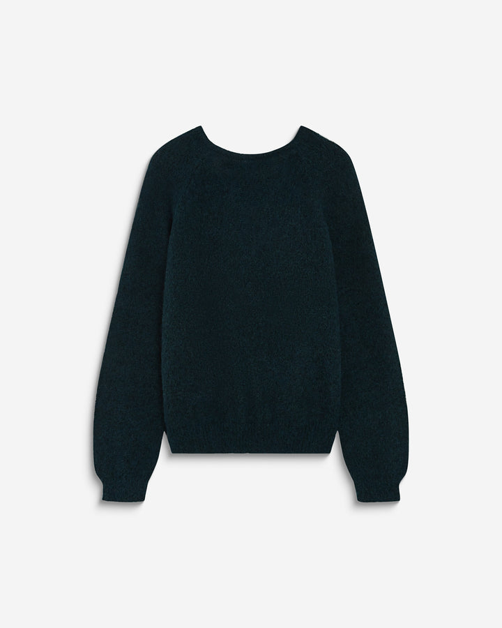 Pull ample en maille dos nu croisé emeraude Anthemis