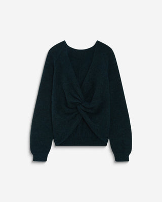Pull ample en maille dos nu croisé emeraude Anthemis