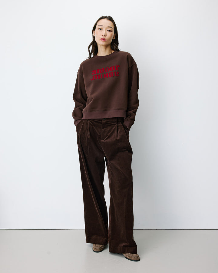 Sweat ample à message chocolat Amery