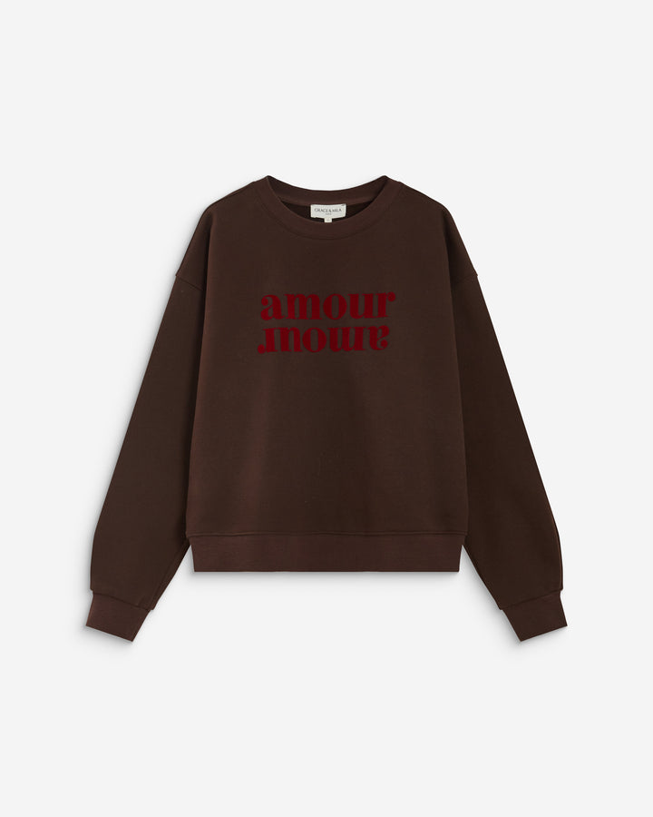 Sweat ample à message chocolat Amery