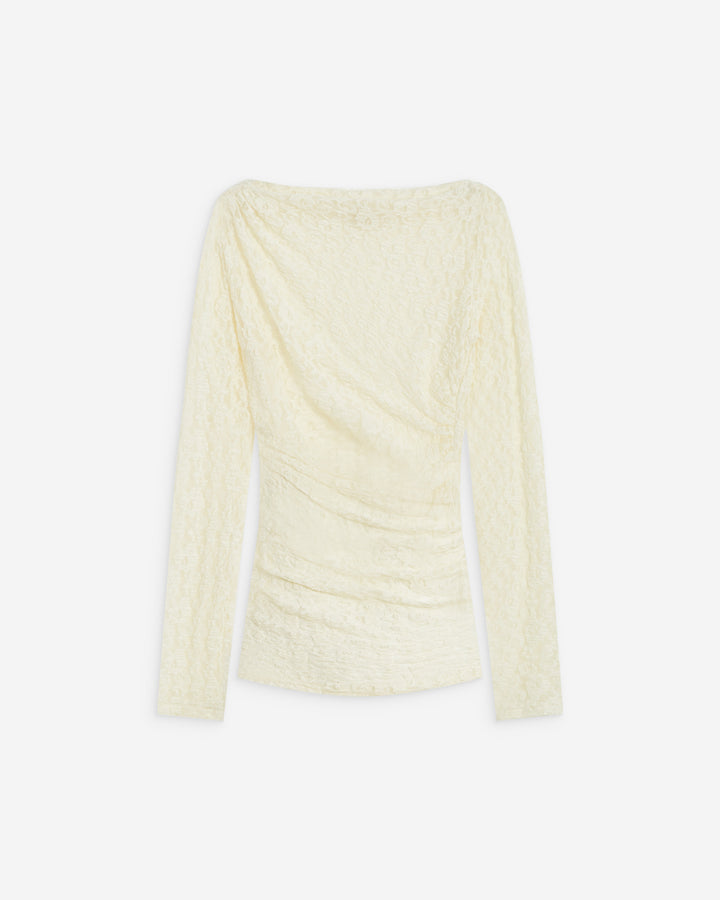 Top en dentelle drapé col bateau ecru Avoine