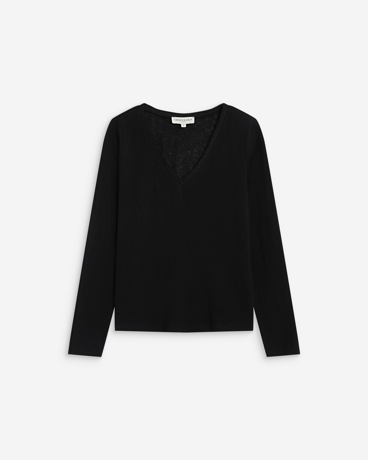 T-shirt manches longues col V noir Abricot