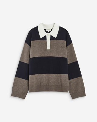 Pull polo ample à larges rayures marine Astre